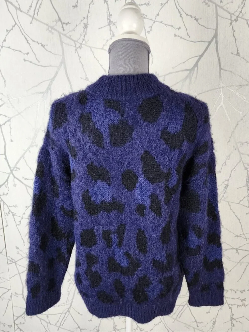 Kate Spade Navy Leopard Alpaca Wool Textured Crewneck Sweater